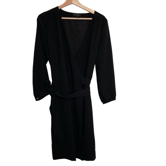J. CREW Wrap Dress in 365 Crepe Black Tie At Waist Size 6 - Picture 2 of 16